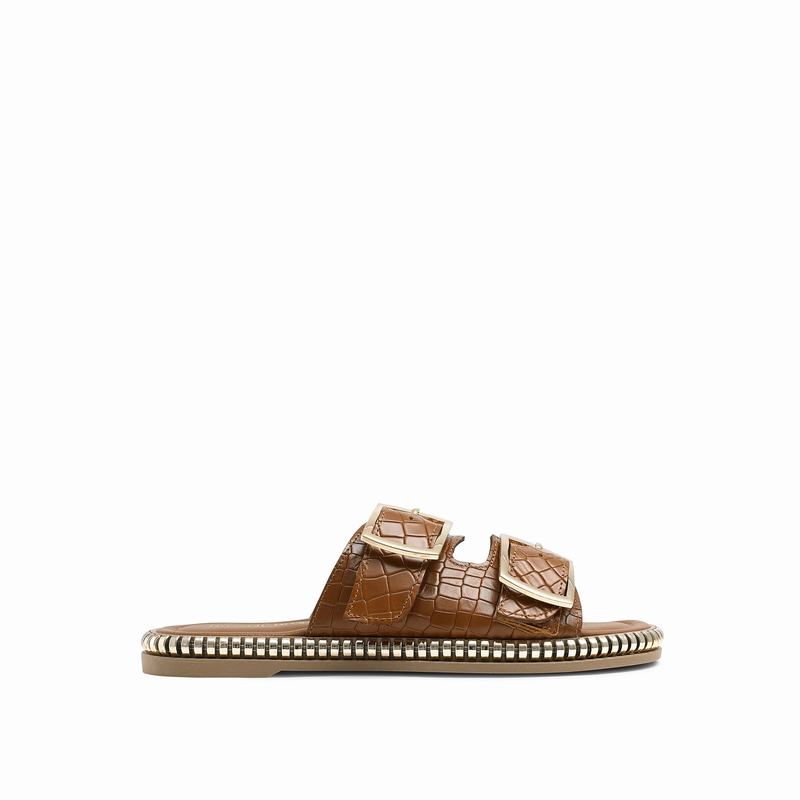 Russell & Bromley Gold Mine Double Buckle Sandals Womens Brown [YFY52100AT]